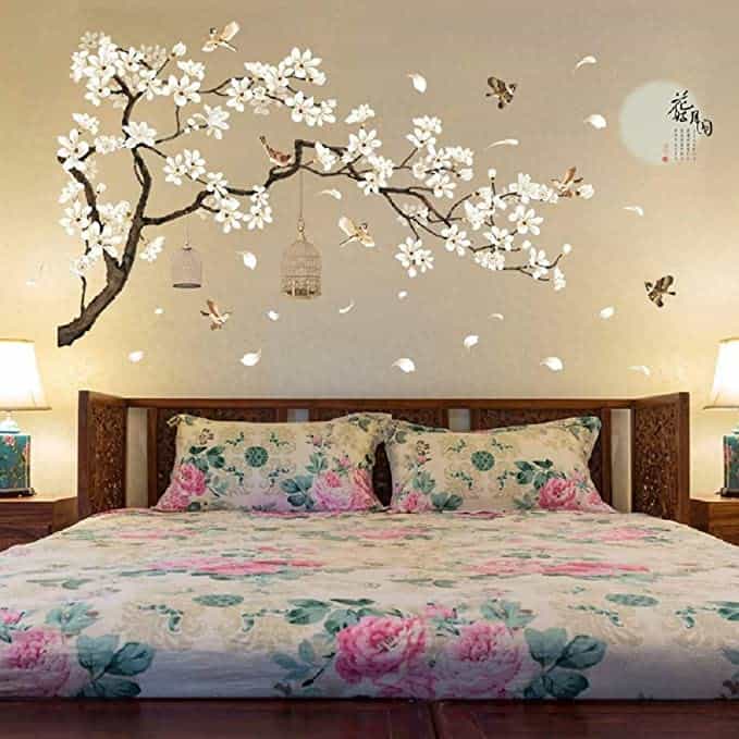 Chinese Style White Flowers Wall Stickers For Bedroom